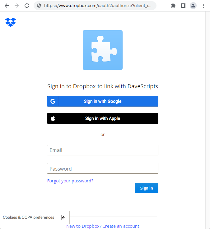 Sign in on Dropbox